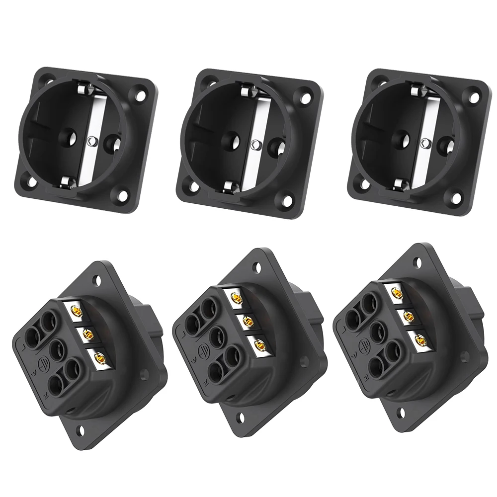 1Pcs ES3R Reinem Kupfer Steckdose EU Schuko Buchse Rhodiniert AC 250V 16A EU Euro 2Pin IEC einlass Schuko Chassis Socke – Detail 10