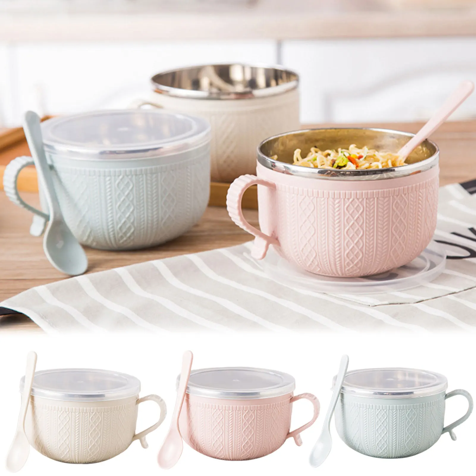 Mug Meals With Lids,Stainless Steel Instants Noodle Bowl,Anti-Hot Pho Bowl Kit,Lunch Container,Large Capacity Food Storage Box