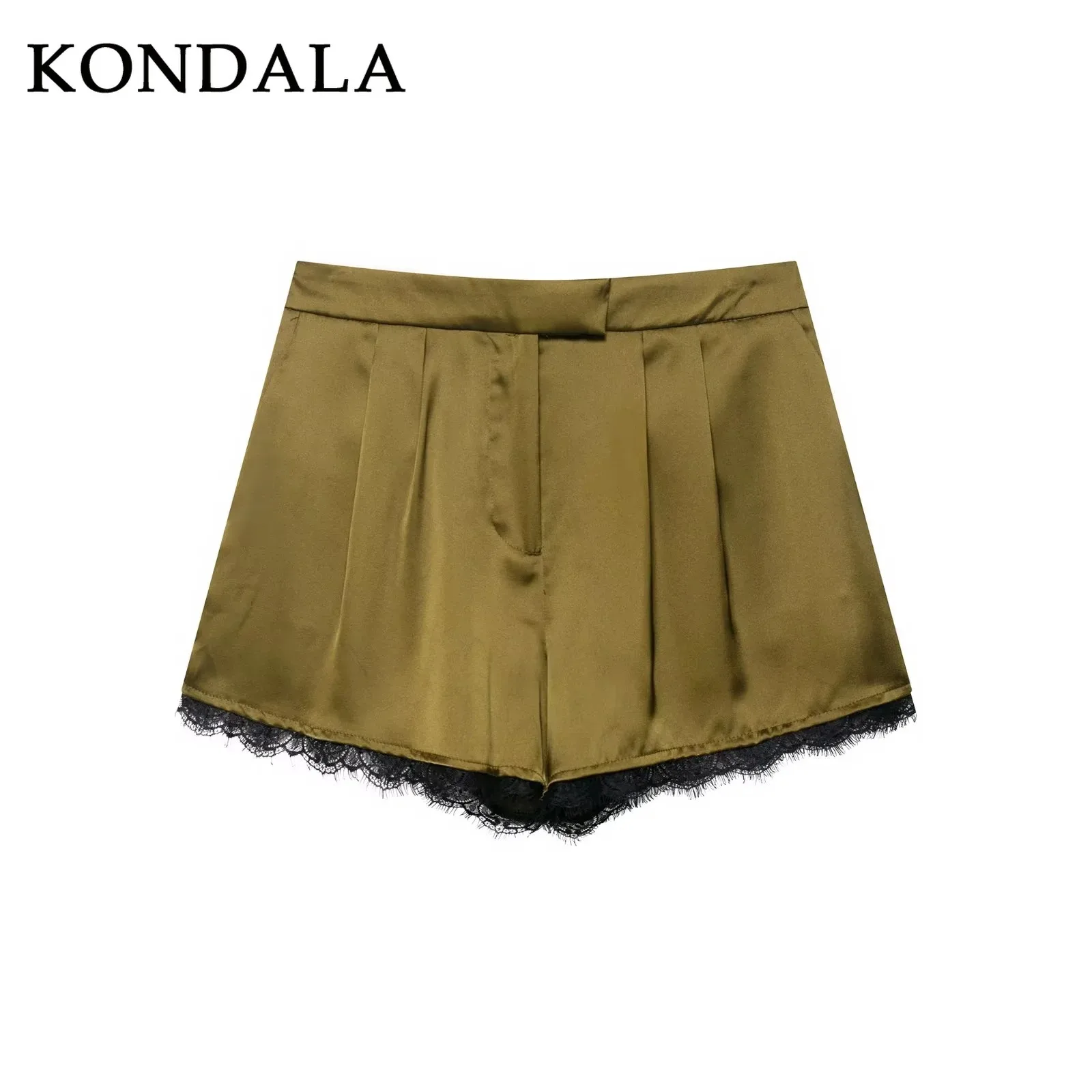 KONDALA 2025 Fall Winter Casual Women Suits Wedding Guest Women Suits Comfort Lace Spliced Ladies Shirts Solid Women Shorts