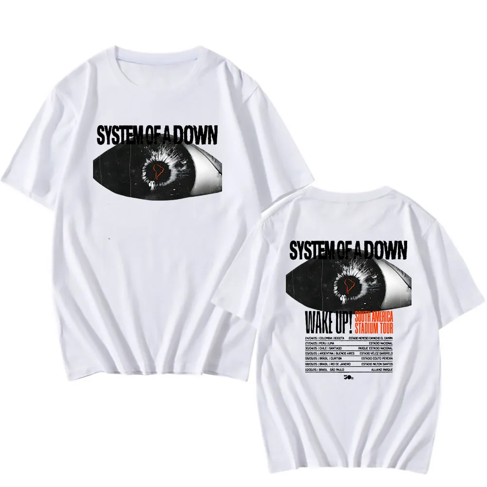 Wake Up South America Stadium Tour 2025 T-shirt System of A Down Band Tshirt Cotton Tees Round Neck High Quality Tee-shirt Male