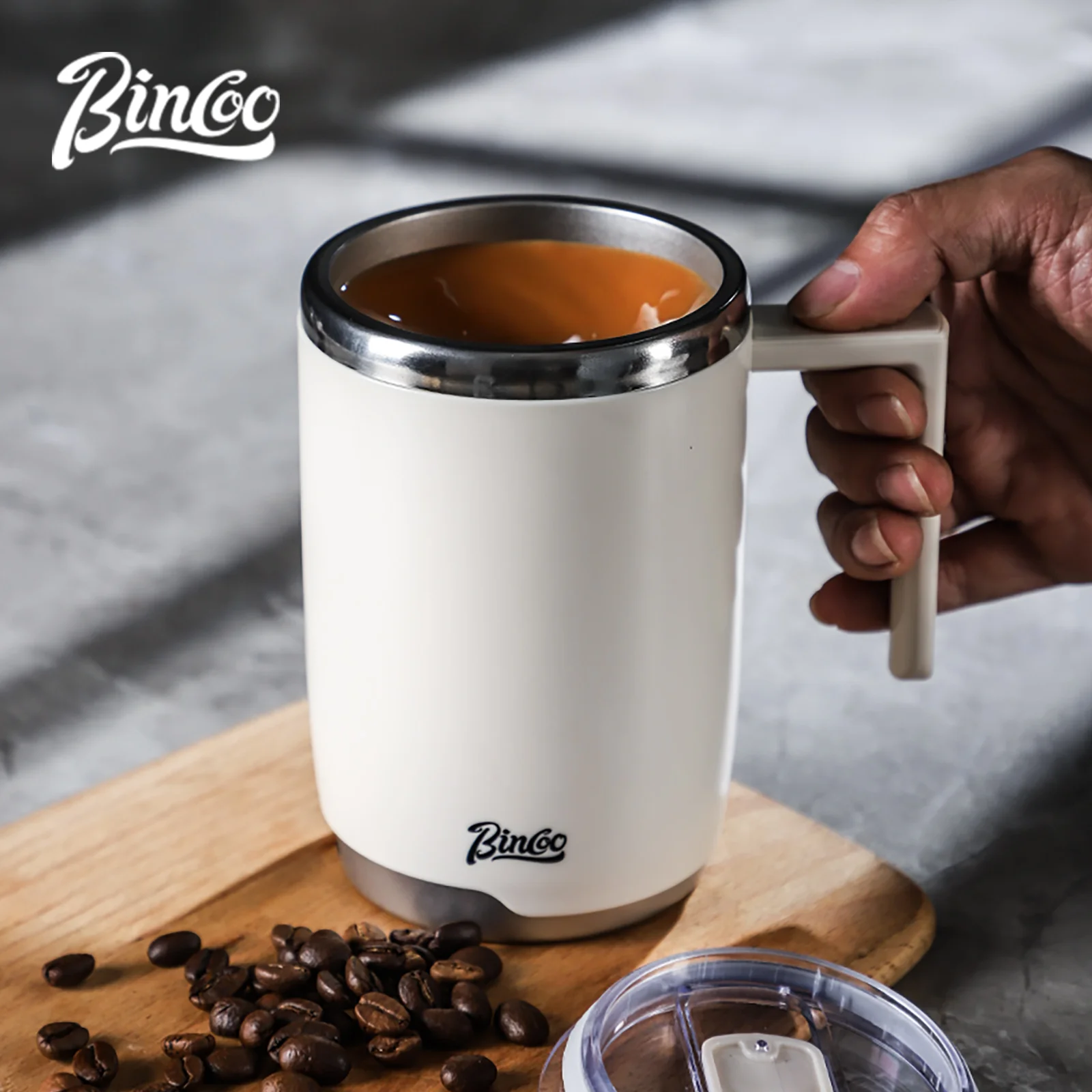 Bincoo 400ml Stainless Steel Electric Stirring Mug with Scale, Portable Fast-Charge Silent Mixer for Coffee & Protein Shakes