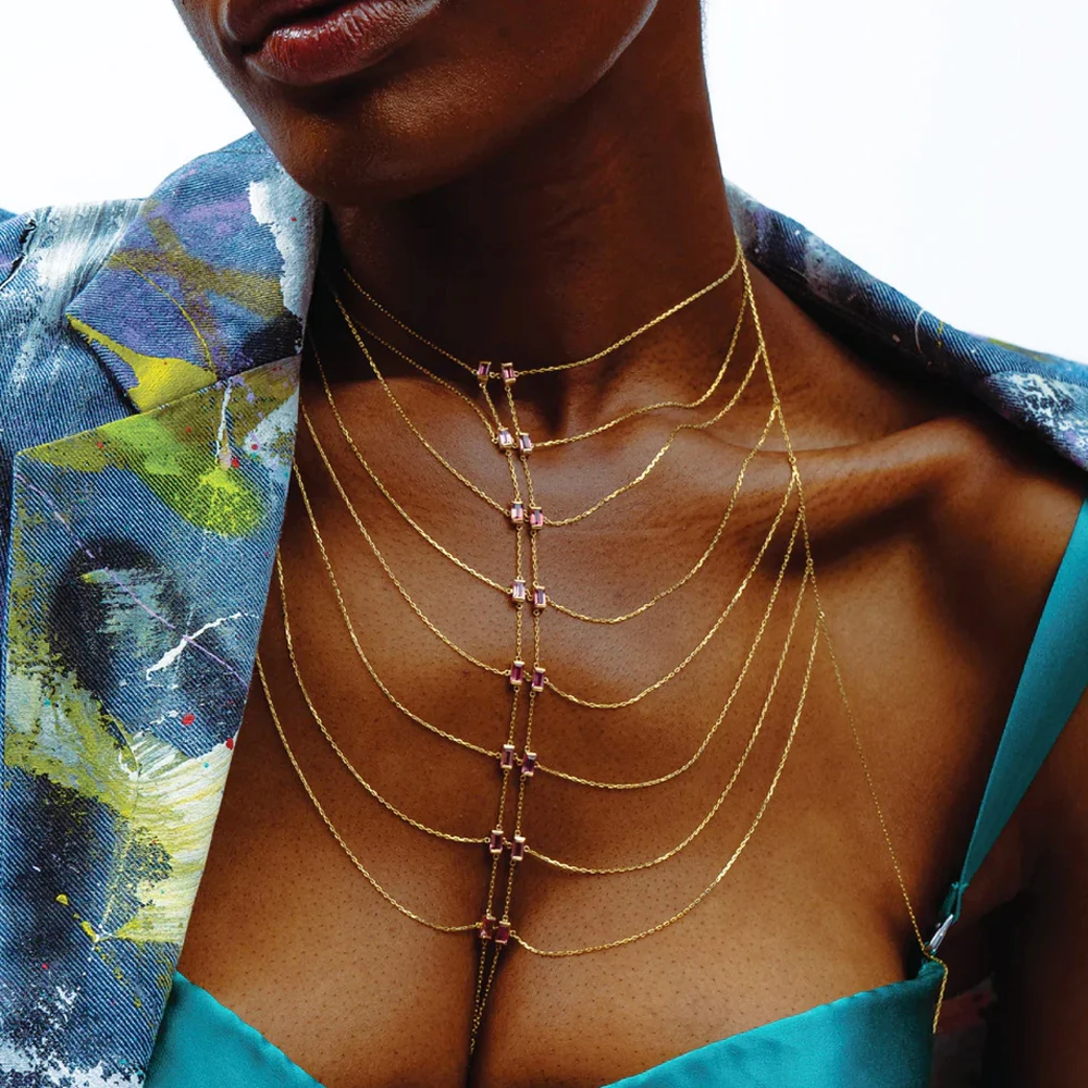 

Многослойное зеленое, черно-белое ожерелье с подвеской CZ для женщин, золотой цвет, блестящая цепочка с кисточкой и геометрией, несколько ювелирных изделий, подарок