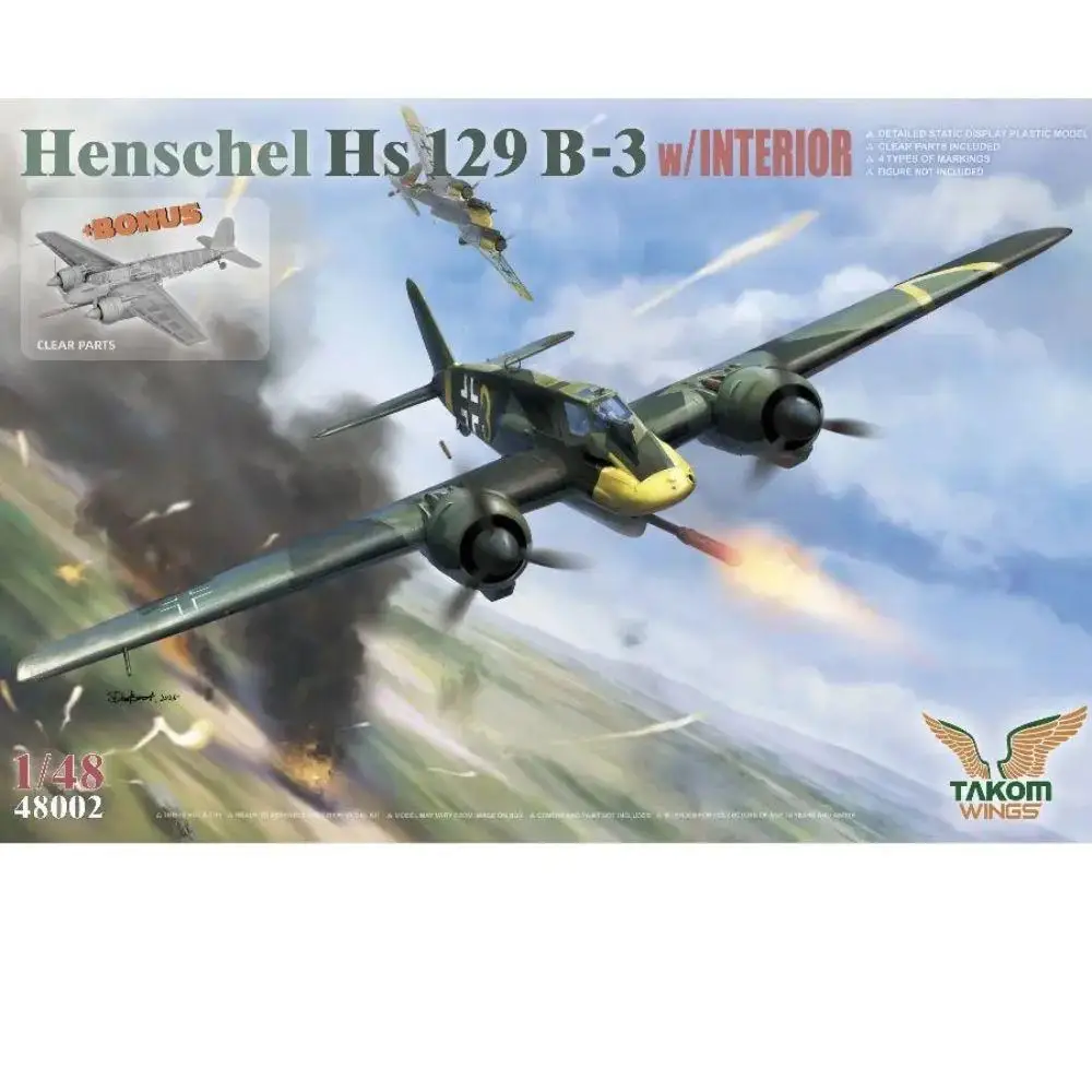 TAKOM 48002 1/48 مقياس Henschel Hs129B-3 مع مجموعات نماذج طائرات الهجوم الداخلي
