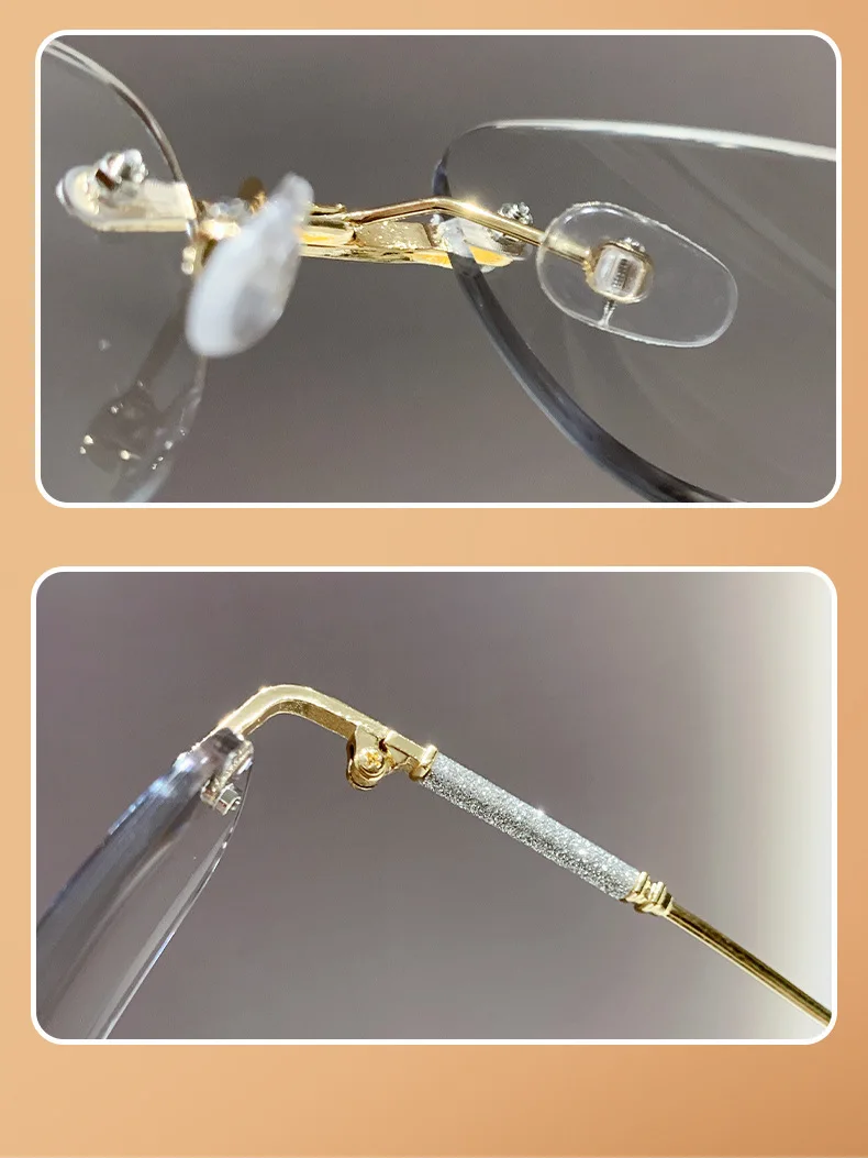 0~ +4,0 Photochrome Farbe Metall Anti Blaulicht Lesebrille Damen Rahmenlose HD Lesesonnenbrille & Zubehör – Detail 1