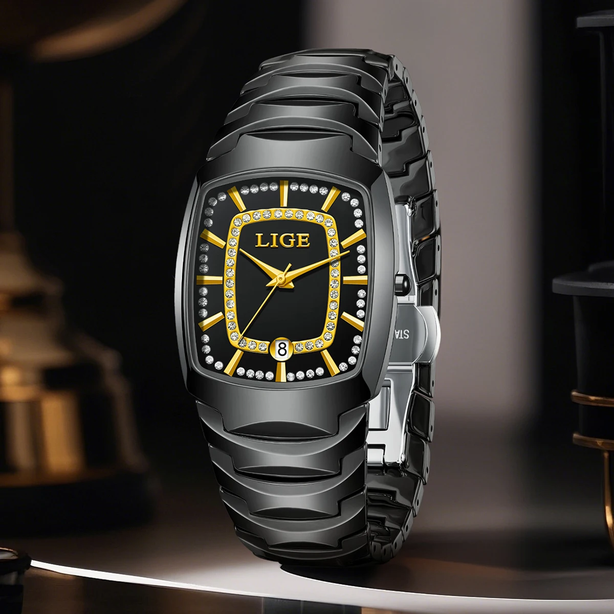 LIGE Black Elegant Women's Watches Waterproof Fashion Ladies Clock Creative Ceramic Strap Watches for Women Gifts Montre Femme