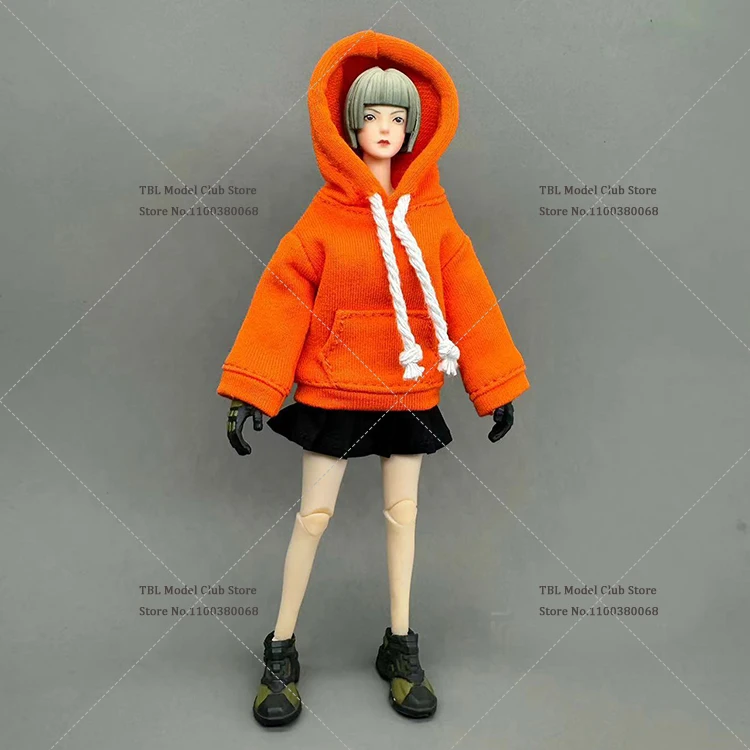 In Stock 1/12 Scale Female Soldier Casual Hooded Drawstring Pullover Solid Color Short Pleated Skirt For 6inch Action Figure