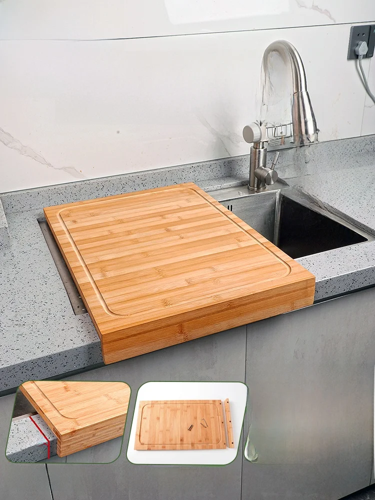 

Large Size Bamboo Kitchen Cutting Board Double-Sided Usage Sink Position Gas Stove Special Cover Board Household Use Drainboard