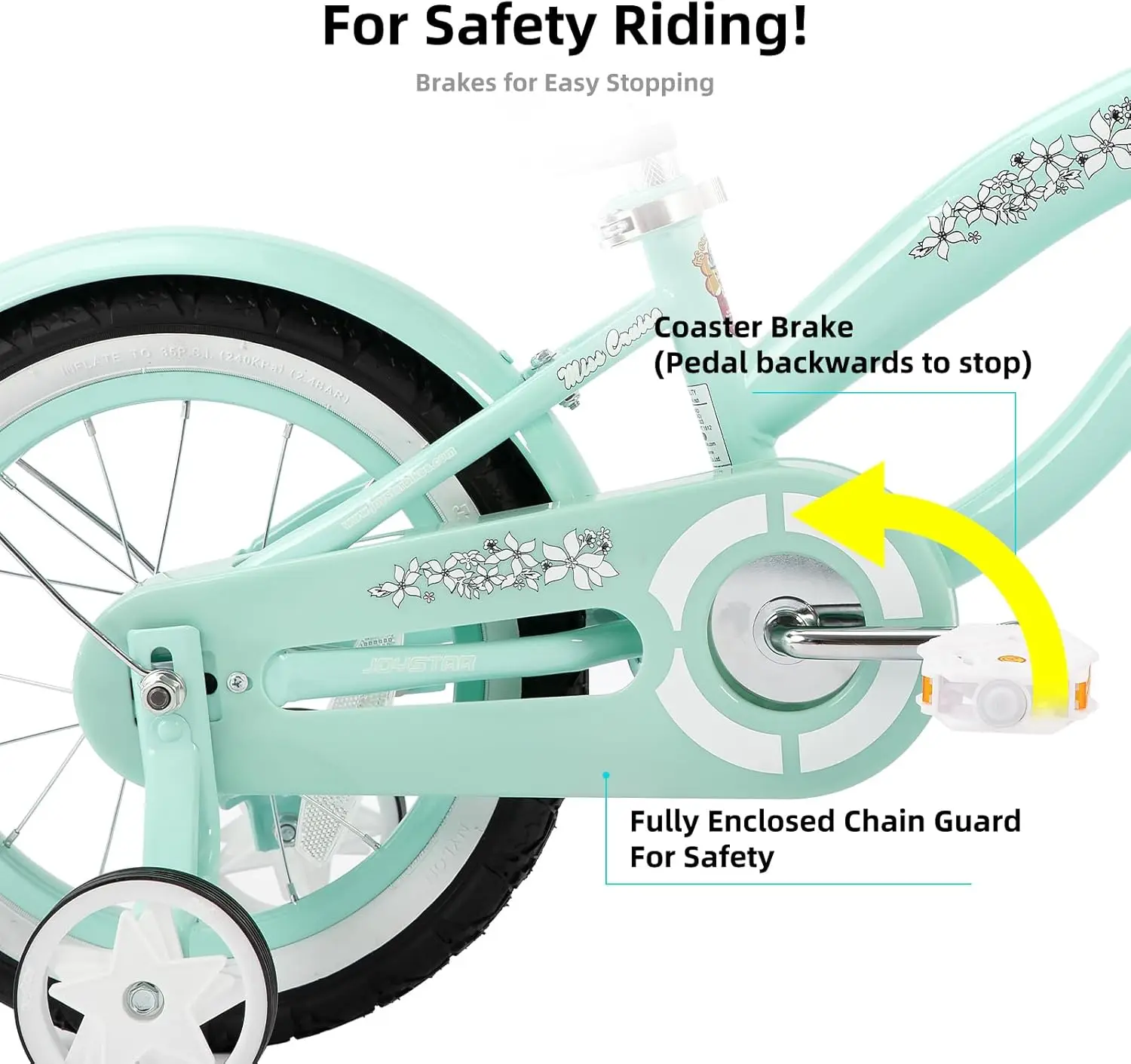 Vélo de croiseur pour enfants avec roues d'entraînement, frein de dessous de verre, croisière pour enfants, 12 po, 2 à 7 ans, filles et garçons