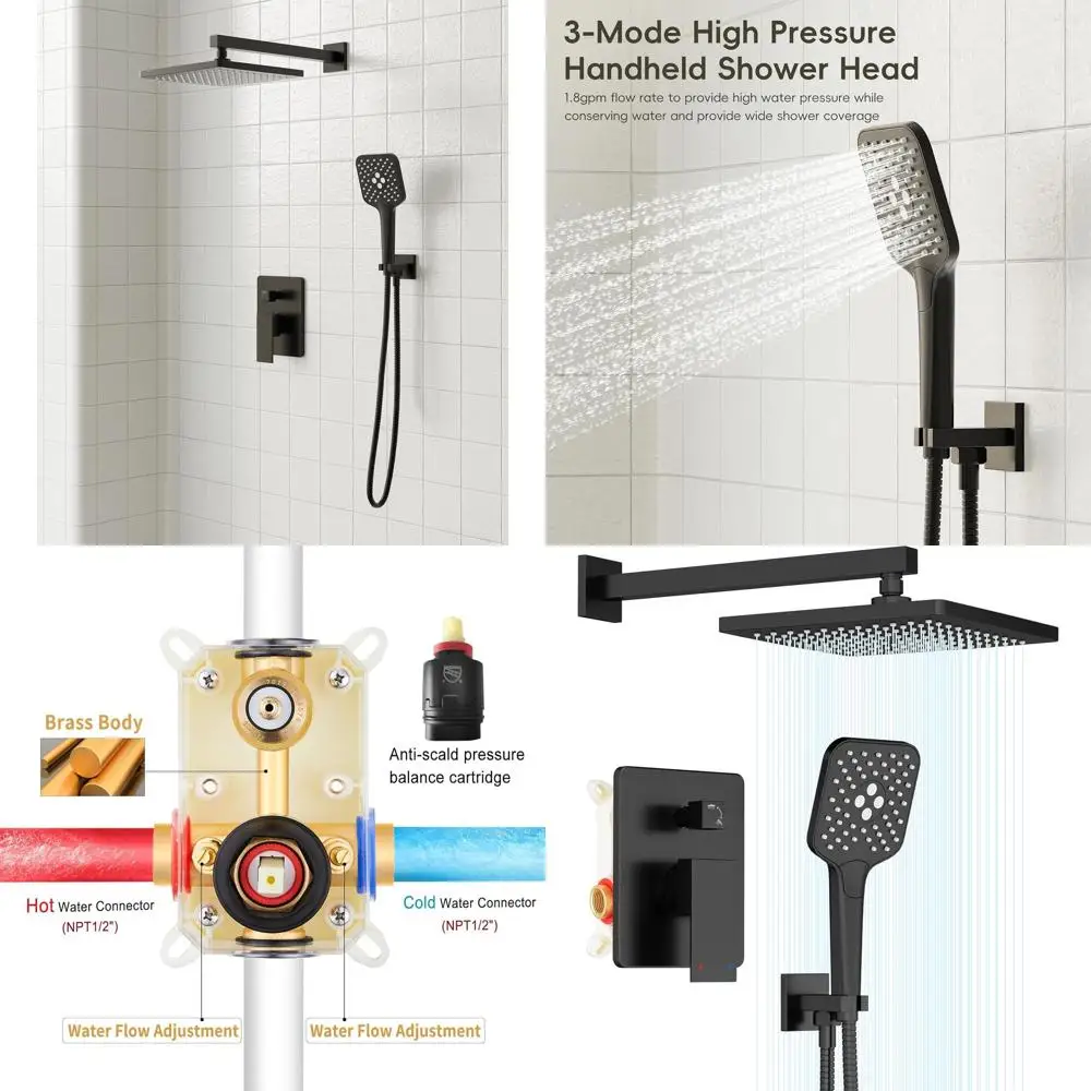 

10-Inch Rain Shower with Handheld Combo, Wall-Mounted Shower Set, Complete Kit in Matte Black