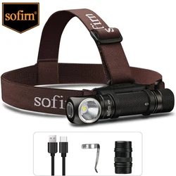 Sofirn SP40 LED Farol XPL 1200lm 18650 Tipo C Farol Recarregável 18350 Lanterna com Indicador de Energia Ímã Cauda