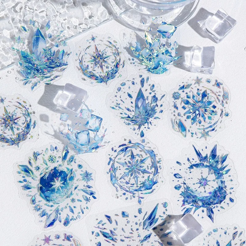 20Pcs/bag Laser Raindrop Ripple PET Sticker Scrapbook Journal Landscaping DIY Decoration Phone Case Art Diary Waterproof Decal