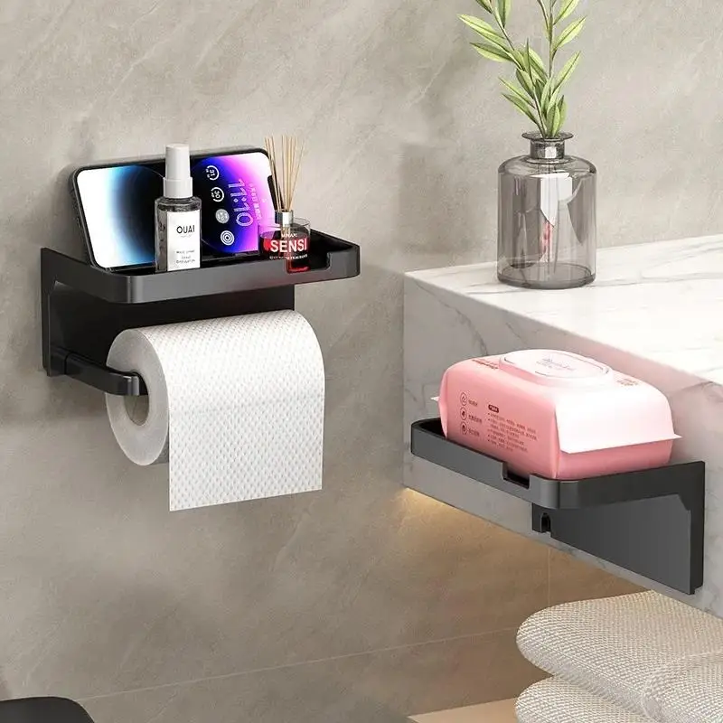 Bathroom Wall Roll Of Paper Phone Storage Toilet Paper Holder Plastic Storage Rack Kitchen Towel Placement Of Seasoning Bottles view 6
