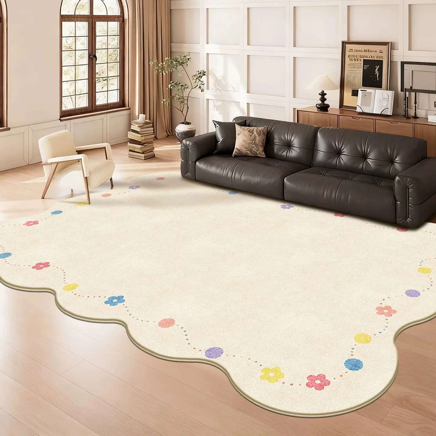 Dopamine Living Room Carpet Wavy-edged Special-shaped Large Area Floor Mat Soft Fluffy Plush Bedroom Rugs Machine-washable Mats