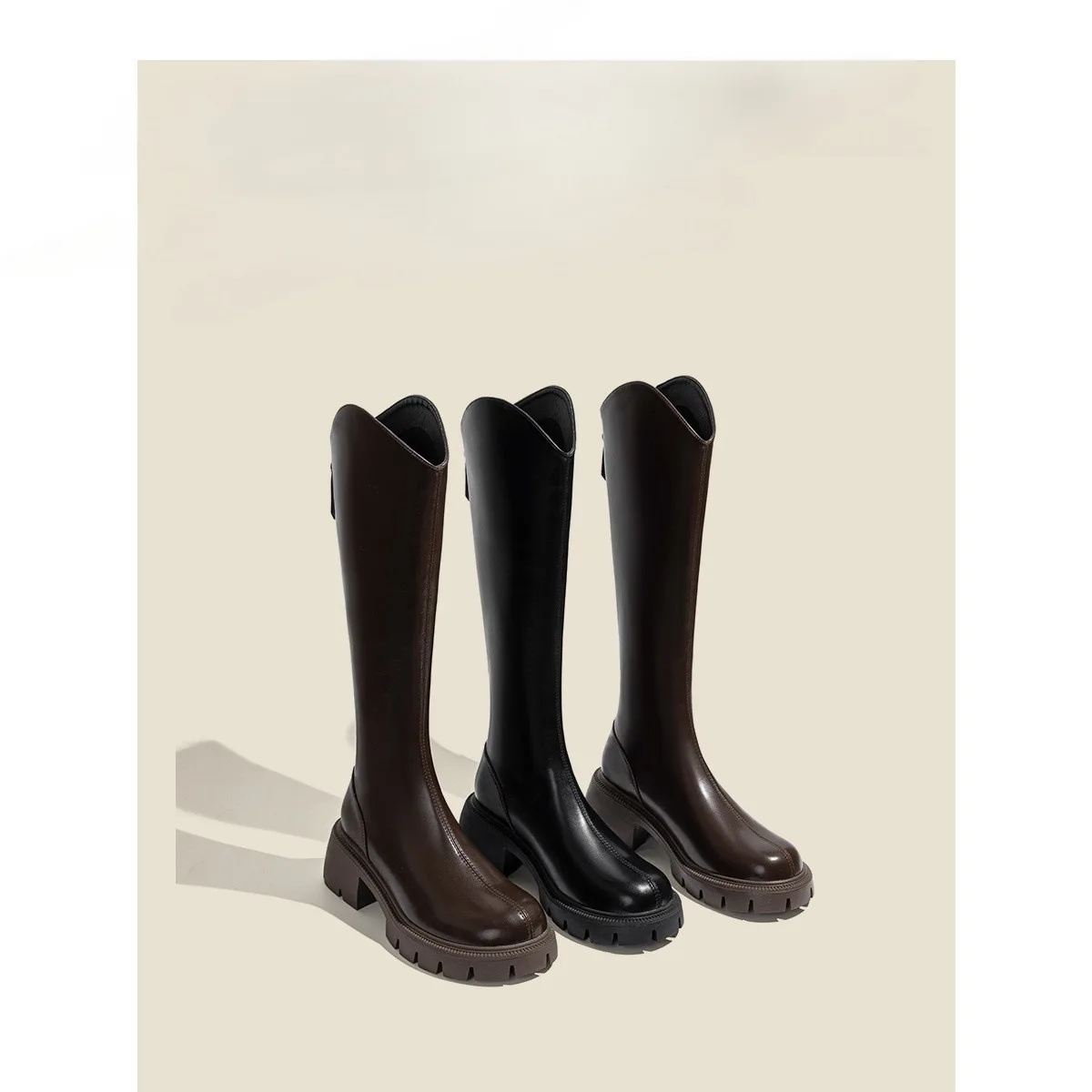 New mid-tube women's boots Waterproof Platform Inner Heightened Round Toe Over The Knee-Length Boots Patent Leather Heel Large