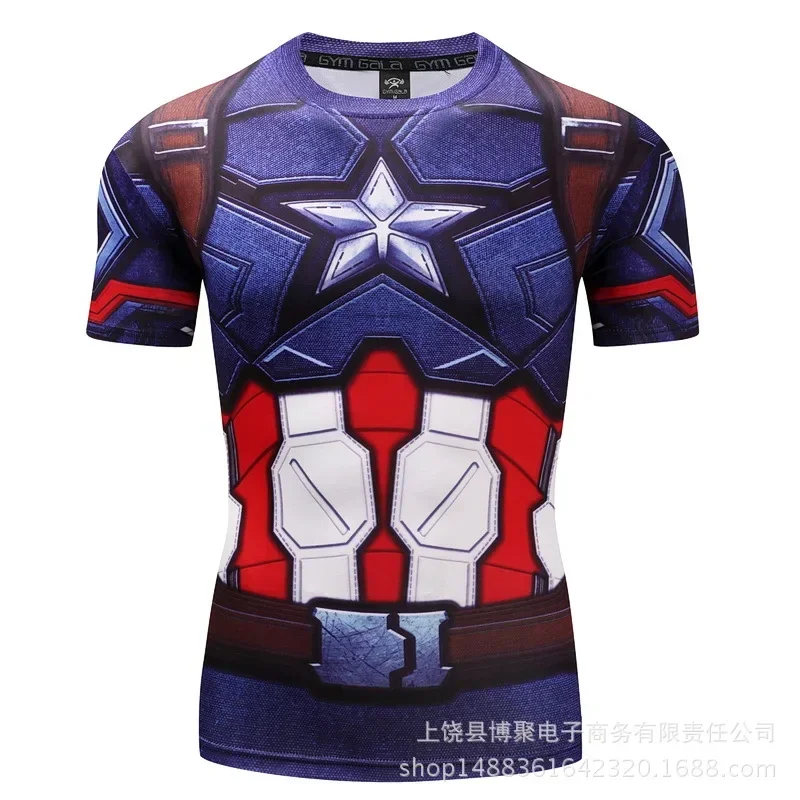 Men's Shirt Sleeve Sport 3D Shirt boys Superhero Captain America Compression Quick Dry Men's Running T-shirt Fitness Sweatshirts