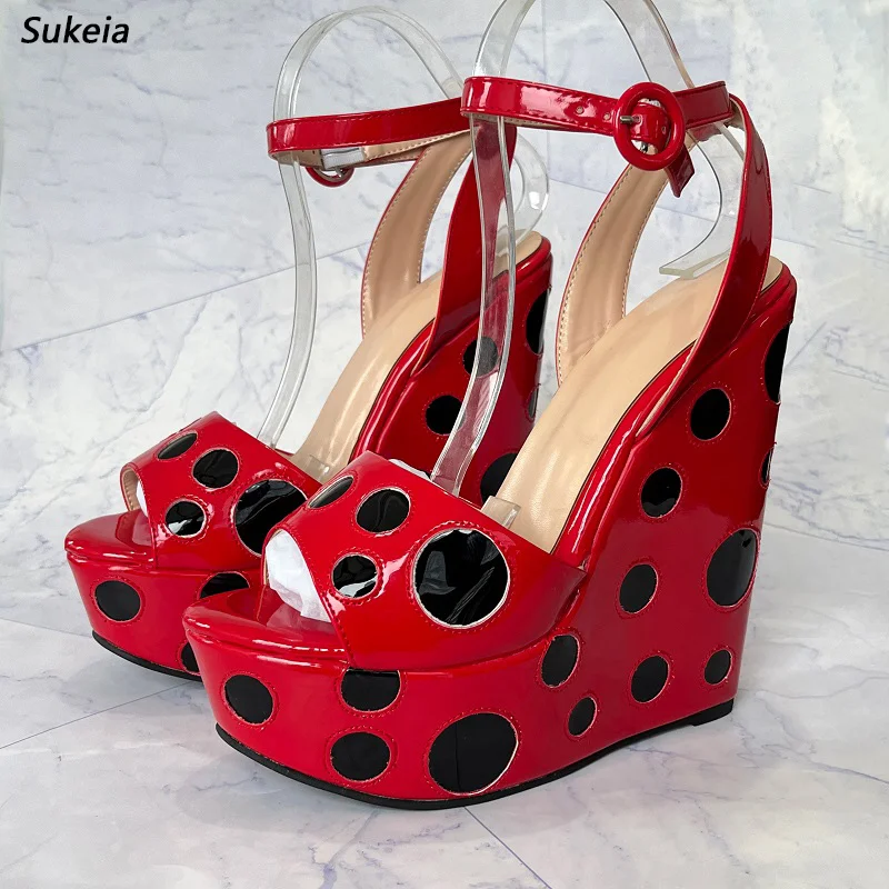 

Sukeia Real Photos Women Summer Platform Sandals Polka Dot Wedges Heels Round Toe Beautiful Green Shoes Ladies US Plus Size 5-16