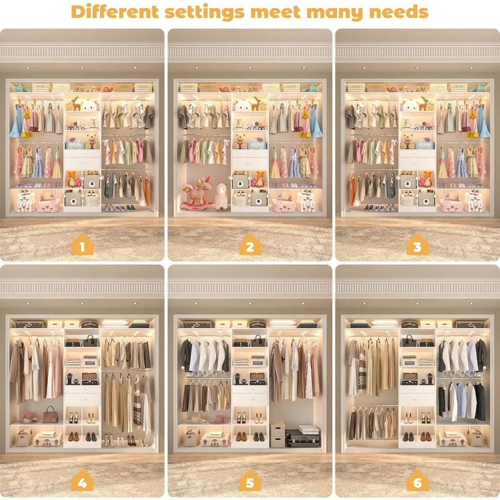 4.75-8FT Closet Organizer with Wooden Drawers & Cube Storage Organizer, Up To 96" Closet Systems for Nursery & Walk-In Closets