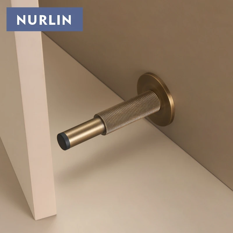 Nurlin Brass  Knurled Door Stop Bathroom Door Room Stopper Heavy Duty Floor Wall Mount Bumper Door Holder Catch Antique Brass