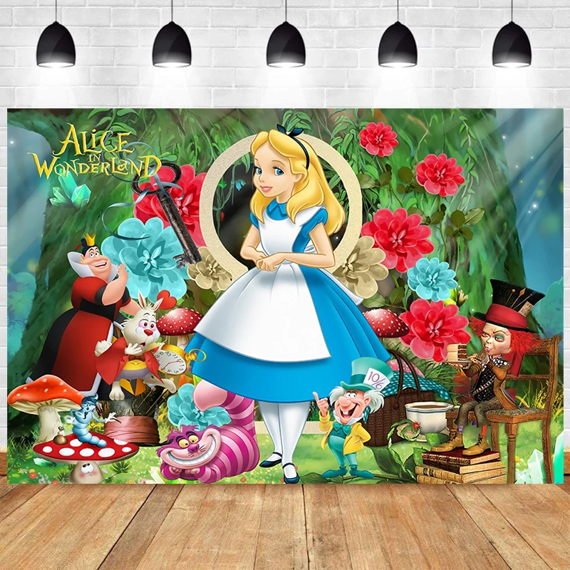 Alice in Wonderland Backdrop Fairy Girls Baby Shower Flower Happy Birthday Party Photograph Background Photo Banner Decoration