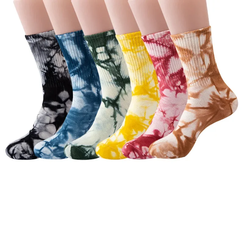 

7 pairs New Fashionable versatile Tie-dye Mid-calf Socks Socks Non-slip Sports Socks leisure comfortable women Floor Socks