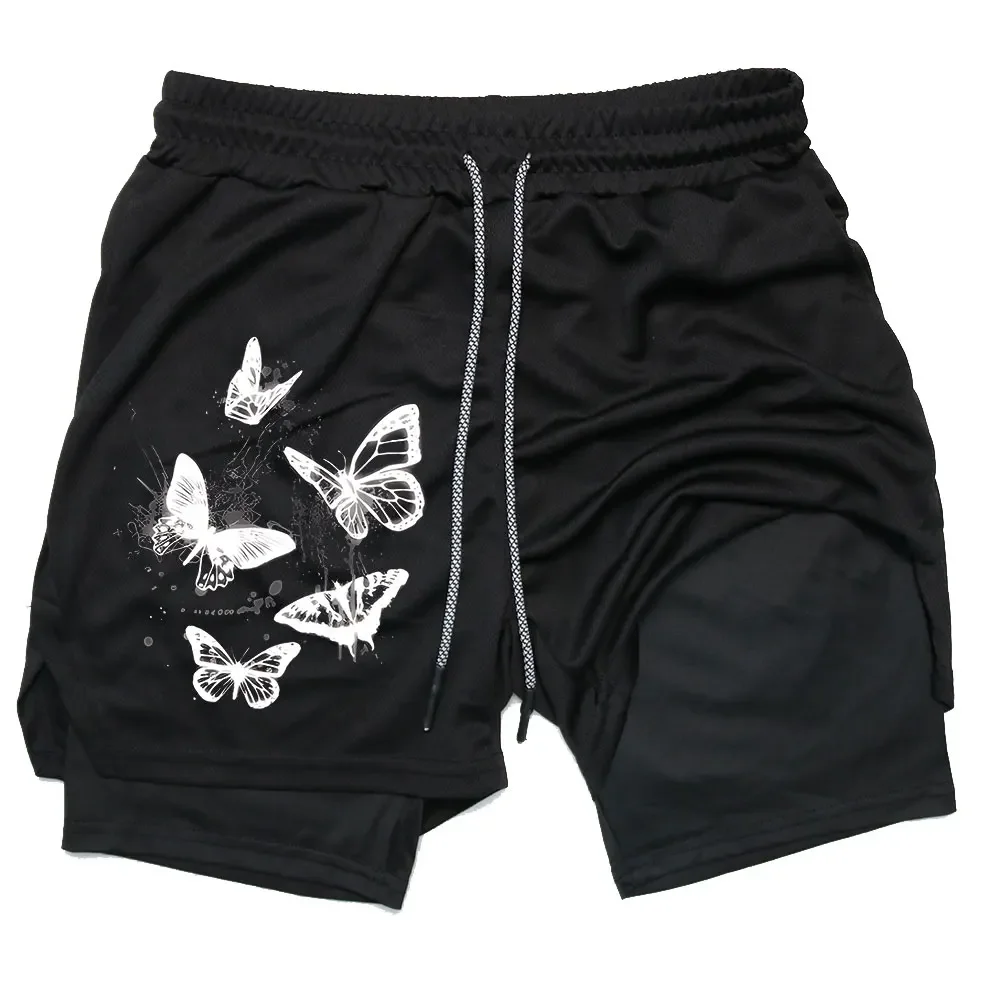 Butterfly Print Sports Shorts for Men, Quick Dry, Gym Fitness, Running Workout, Mesh, Butterfly Print, Y2K Performance, Summer