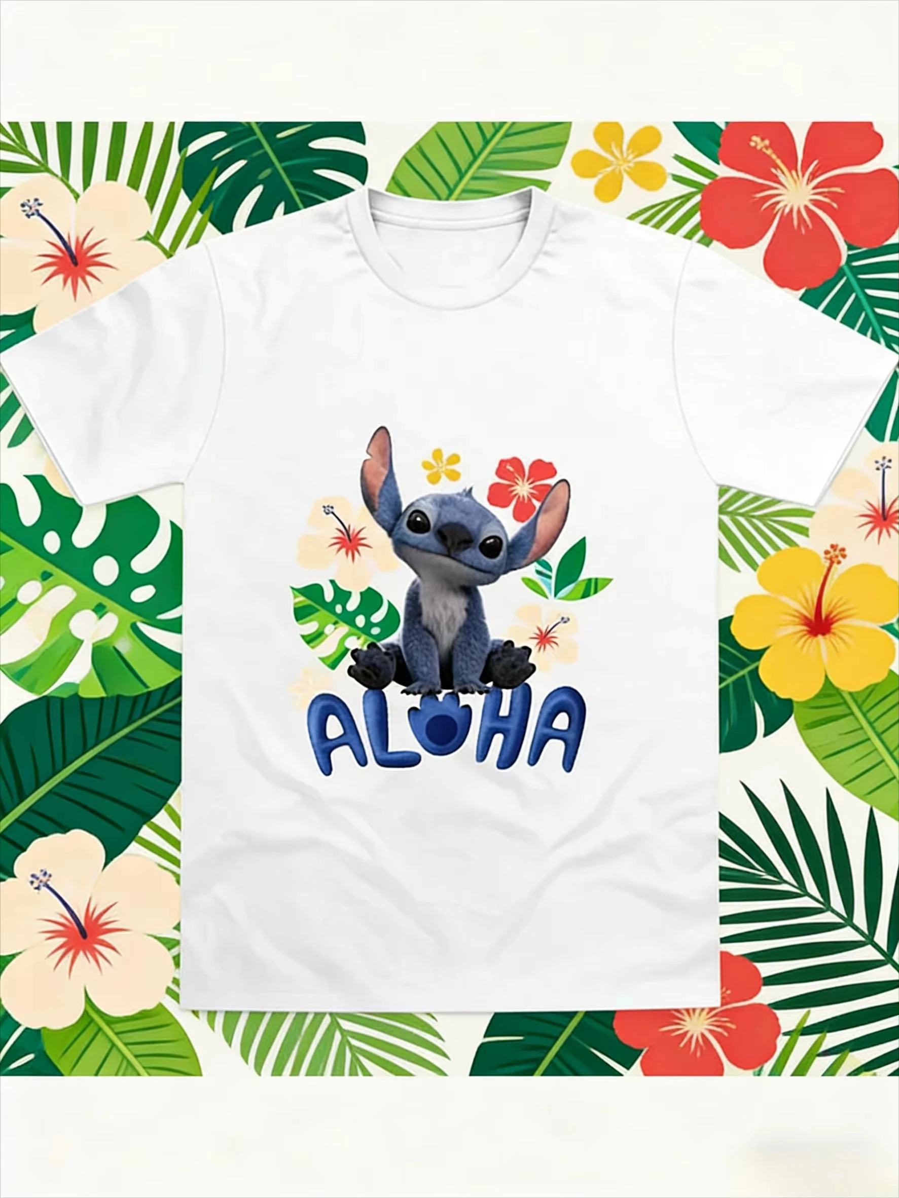 

Футболка с принтом Disney's 2026 Summer Star Baby Stitch из белого чистого хлопка для мужчин и женщин, повседневный и дышащий топ Y2k