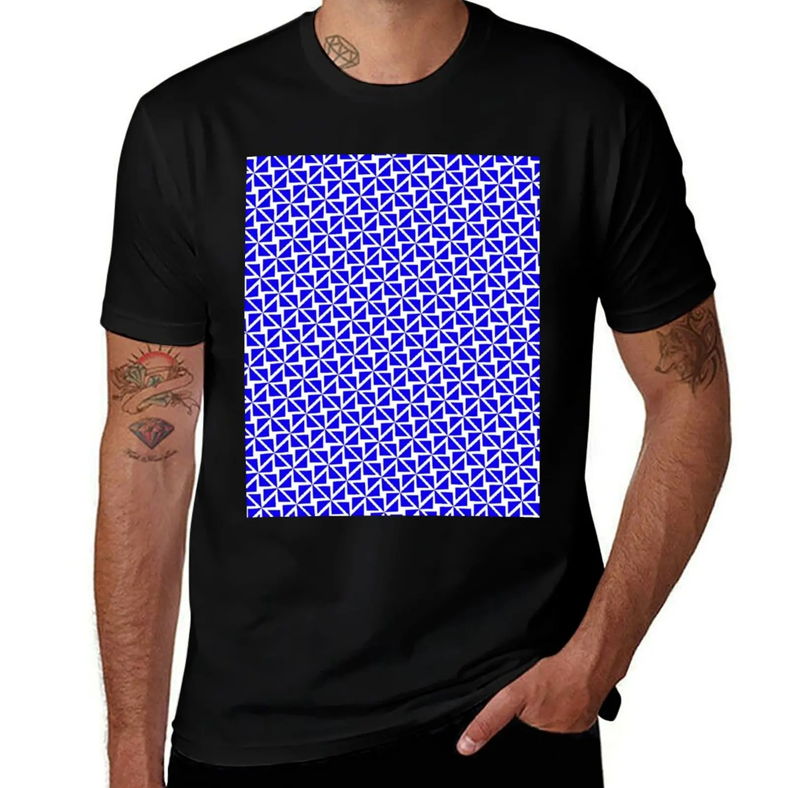 Royal Blue and White Triangle Design Pattern T-Shirt customs design your own graphic shirts graphic tee shirt mens fashion