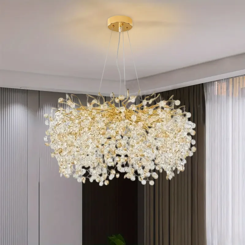 Modern circular crystal chandelier with G9 interface above the dining room, suitable for lobbies/kitchens/bedrooms