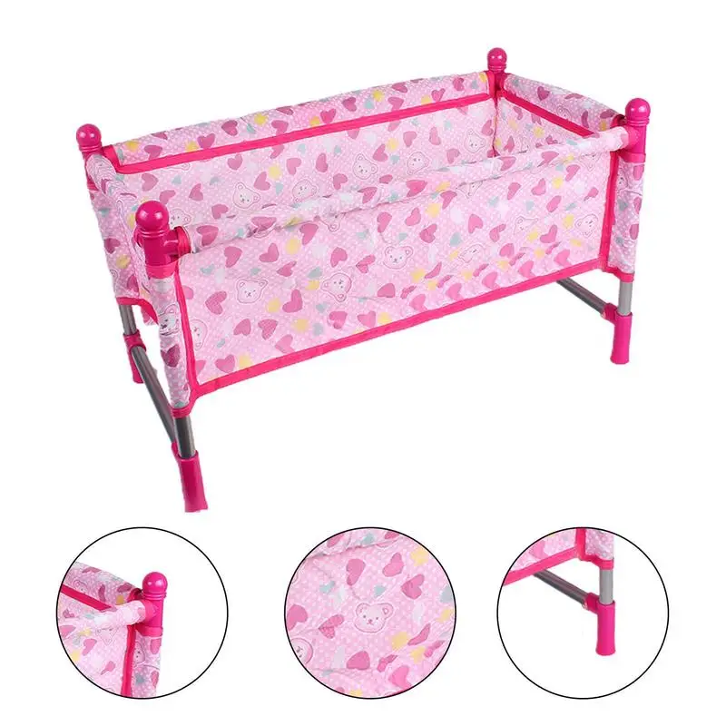 Juego de simulación de cochecito de bebé rosa, juguetes de juego de rol para guardería, muebles de casa de muñecas, carrito de cuna de muñecas