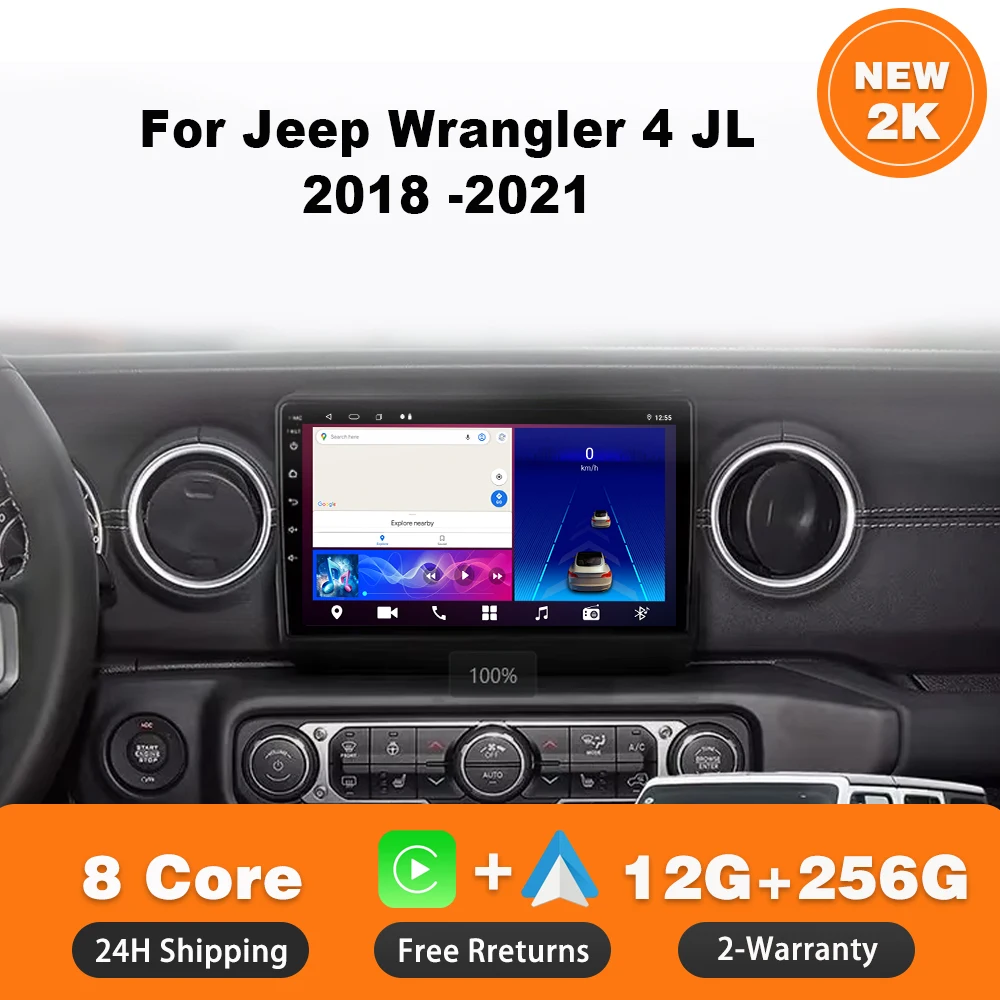 

Автомобильный радиоприемник для Jeep Wrangler 4 JL 2018-2021 Android 14 Автомобильный радиоприемник Мультимедийный плеер Стереонавигация GPS 4G Сенсорный экран 2din