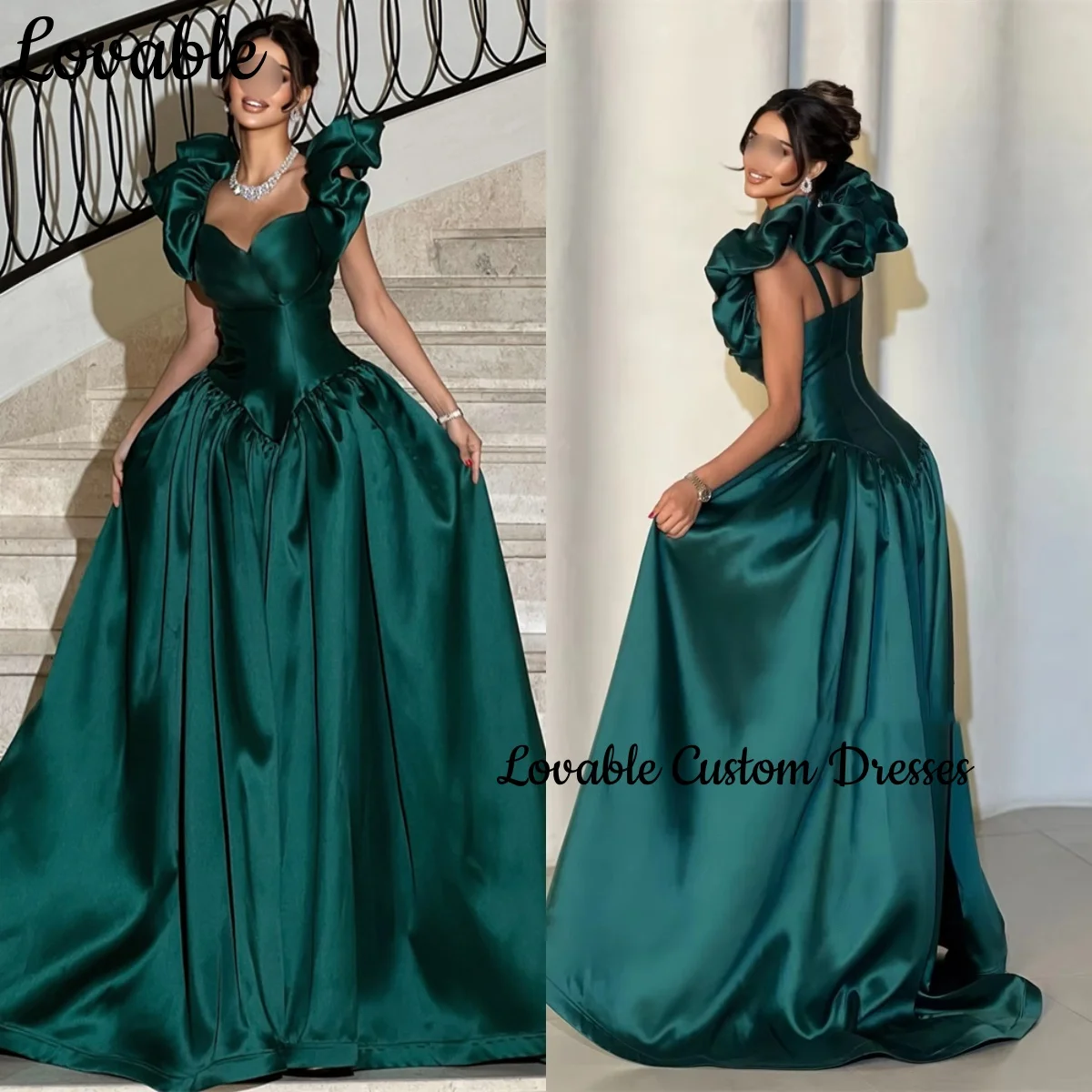 

Women'S Evening Dresses Customize A-Line Sweetheart Prom Dresses Floor-Length Short Sleeves Wedding Party Dress Ruffle Zipper Up