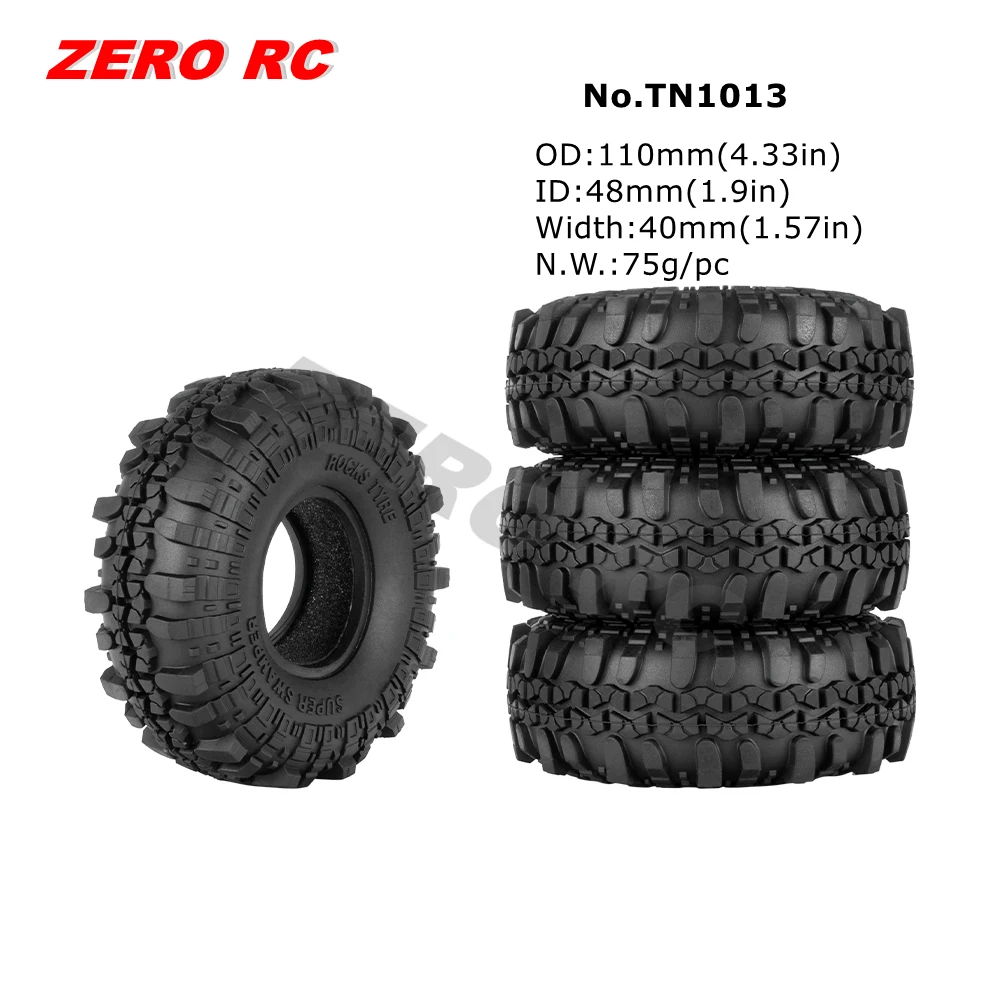 ANKROYU 4 pièces pneus en caoutchouc RC de 1,9 pouces roues de voiture RC universelles robustes à grande adhérence pour mise à niveau sur chenilles axiale Scx10 D90 caoutchouc noir