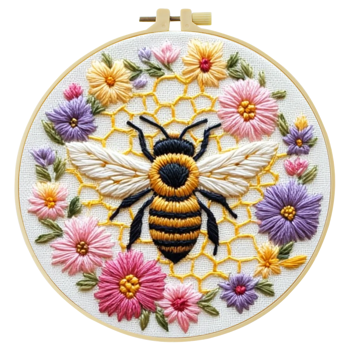 1 Stück 20x20 cm/7,87 Zoll Bienen und Schöne Blumen Stickerei Starter-Kit DIY-Set für Anfänger Nähkunst Heimdekoration – Detail 4