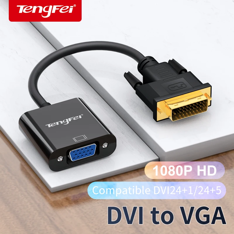 Full HD 1080P DVI-D DVI To VGA Adapter Video Cable Converter 24+1 25Pin to 15Pin Cable Converter for PC Computer Monitor