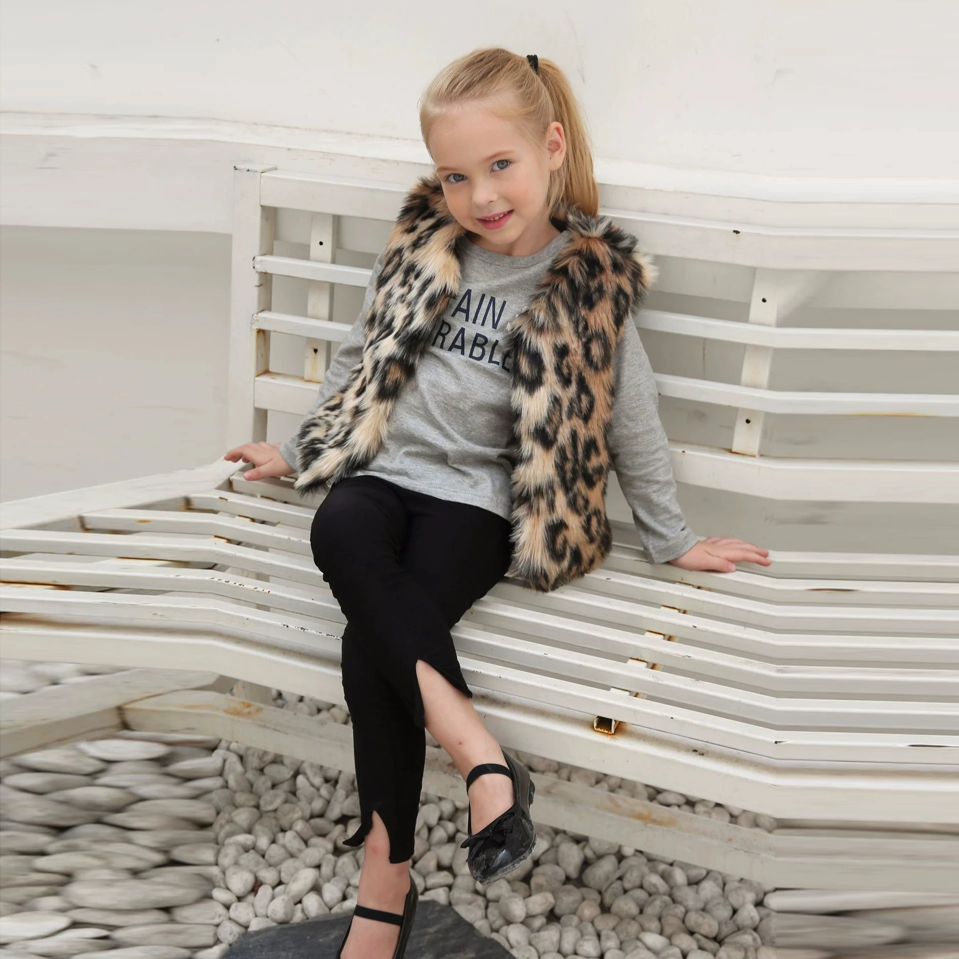 Autumn Winter New 1-12 Years Girls Fashion Gradient Leopard Imitation Fur Vest Children Retro Fashionable Jacket