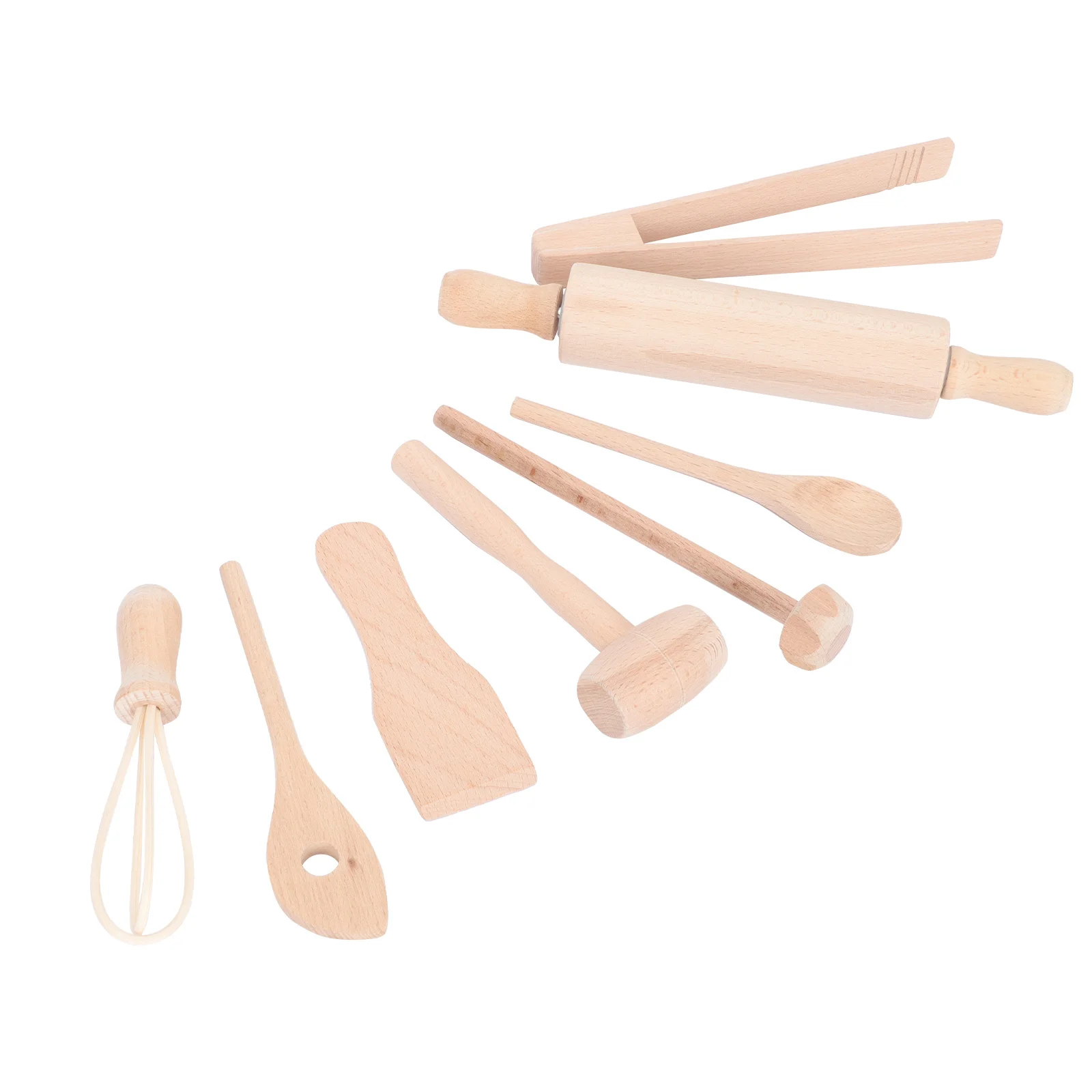 1Set Wooden Children's Kitchen Utensils Safe Smooth Edge Mini Spatula Rolling Pin Egg Beater Baking Playset Wood Rolling Pin Toy