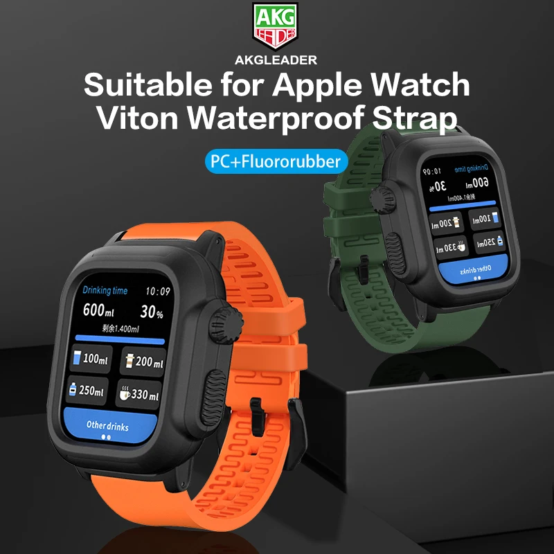 

AKGLEADER PC+Fluororubber Apple Watch Viton Waterproof Strap For Apple Watch 8 Utra 49mm/iwatch Series 8 7 6 5 Watch Bands