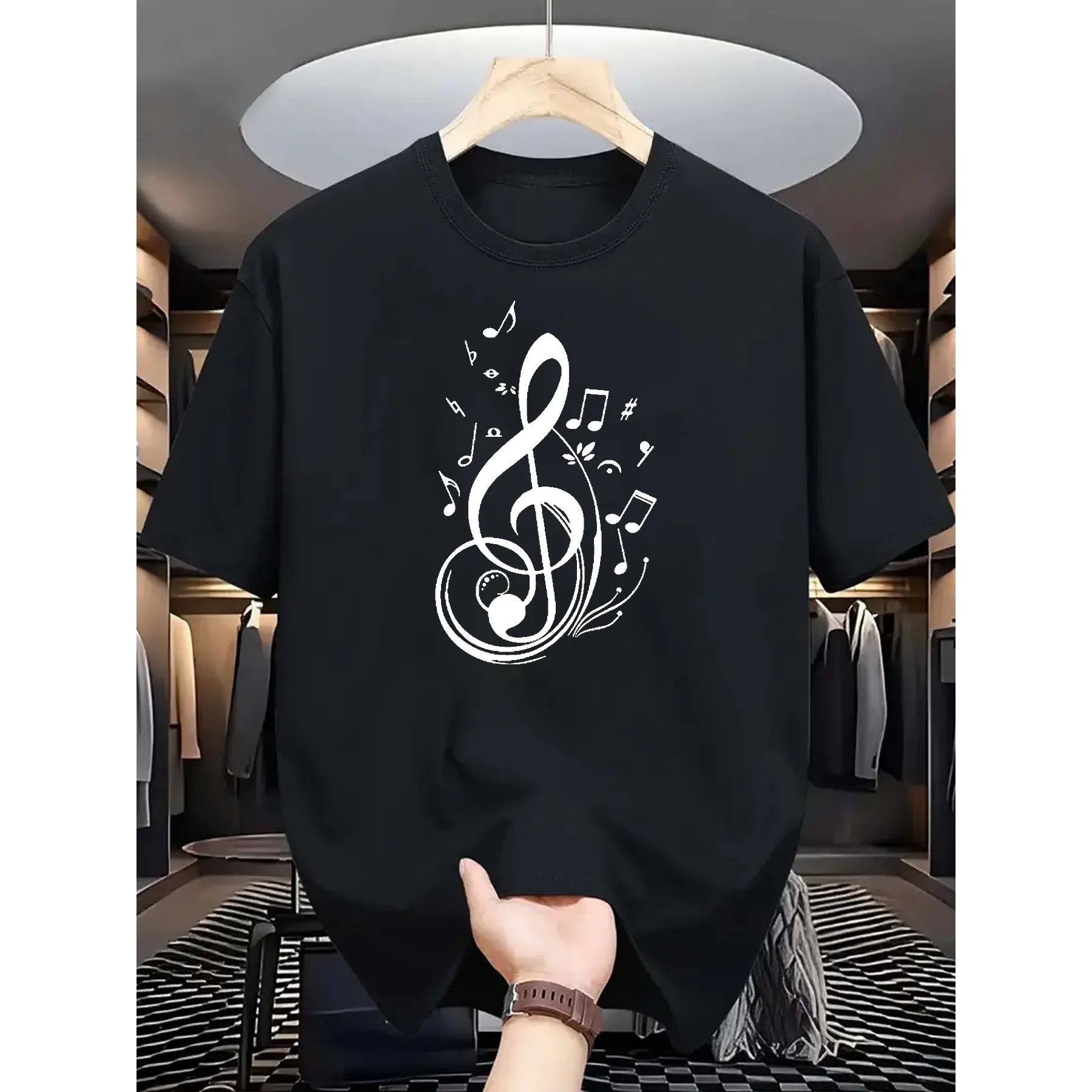 Musical Note Treble Clef Graphic Men's Casual Cotton T-Shirt Breathable Crew Neck Summer Tee