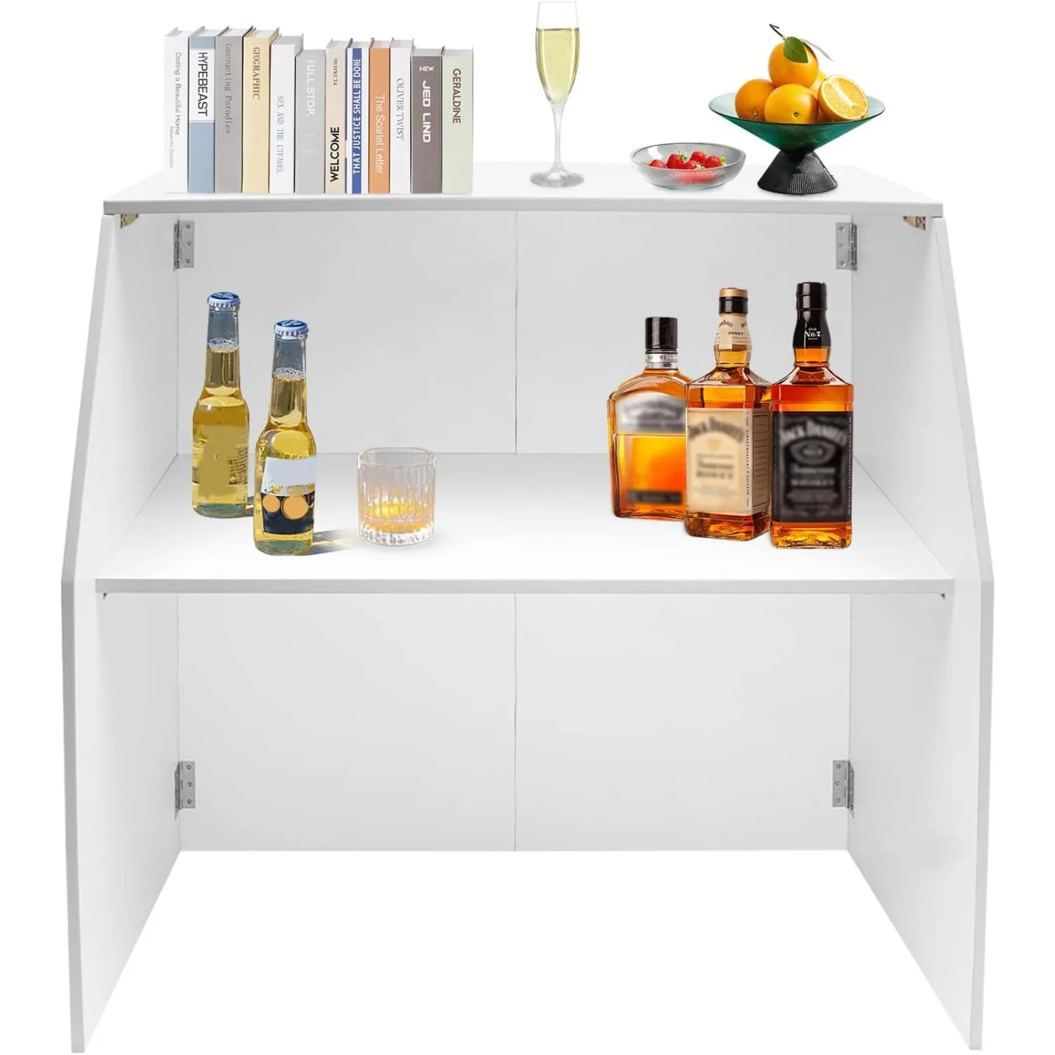 Folding Portable Event Bar with Top and Middle Shelves,47.75*19.5*42.75in Foldable Portable Bar Cabinet Mobile Bartender Station