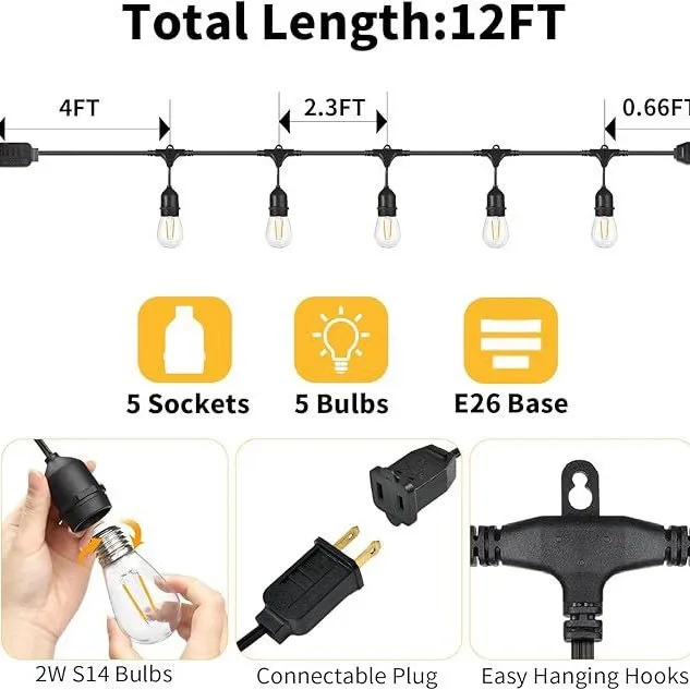 30m S14 LED Light String Outdoor Dimmable Shatterproof Camping Light String 120V/220V Suitable for Garden and Balcony Decoration