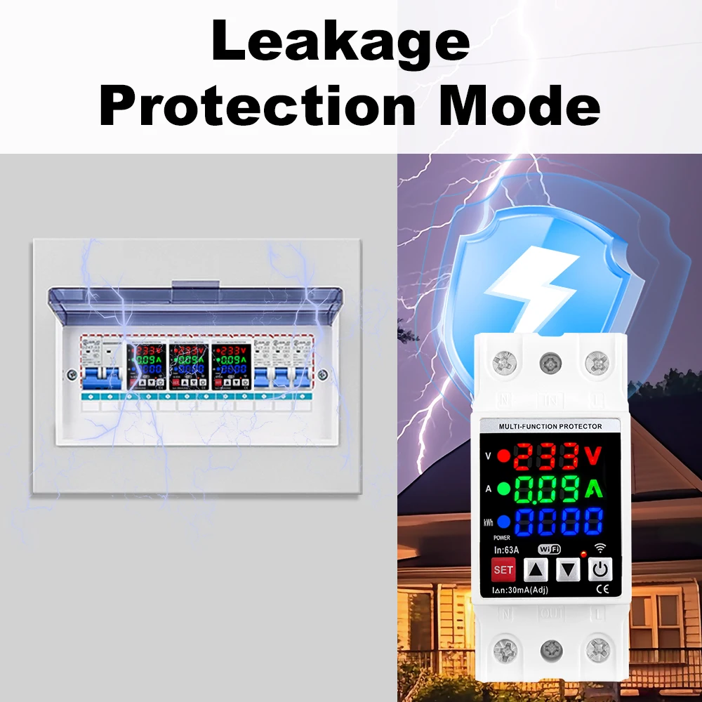 MANHOT Smart WiFi Leistungsschalter 2P 63A mit Leck-, Temperatur-, Spannungs- und Stromschutz, Energiezähler, kompatibel mit Tuya Alexa – Detail 3