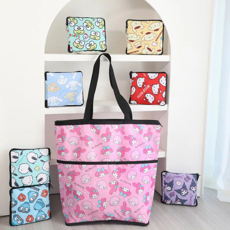 

New Anime Hello Kitty Supermarket Shopping Bag Fashionable Foldable Storage Bag Cartoon Versatile Large Capacity Padded Handbag