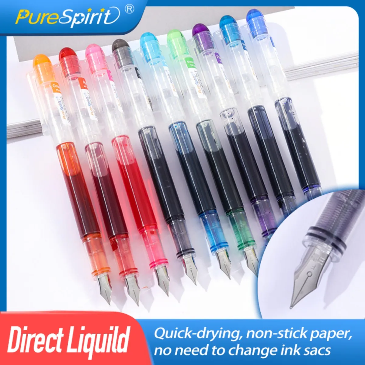 

Large Capacity Disposable Fountain Pen Multi-Color Writing Ink Pens Quick-Drying Stationery F Nib Direct Liquid Pen Office Acce