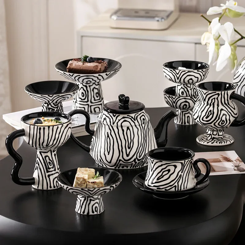 

Hand painted retro goblet model room ornament ceramic coffee cup saucer household dessert ice cream cup bowl ornament tea set