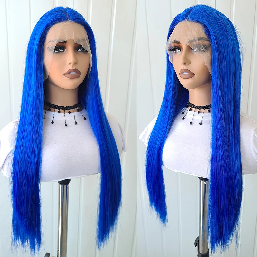 Aimeya-女性用の滑らかな青い合成かつら,自然なヘアライン,コスプレ,パーティー,耐熱性