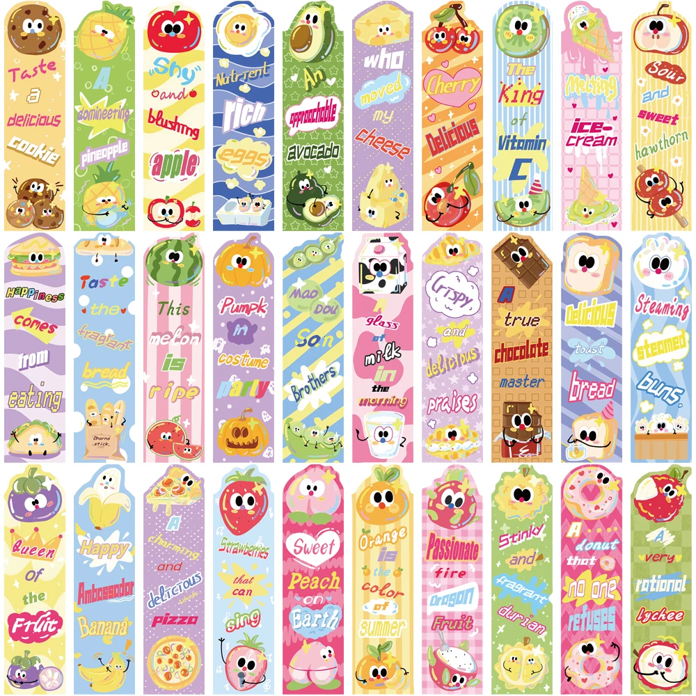 30PCS Food Fun Bookmark Cartoon Stationery Creative Books Marked Vintage Gifts Unique Card Durable Reading Accessories ﻿