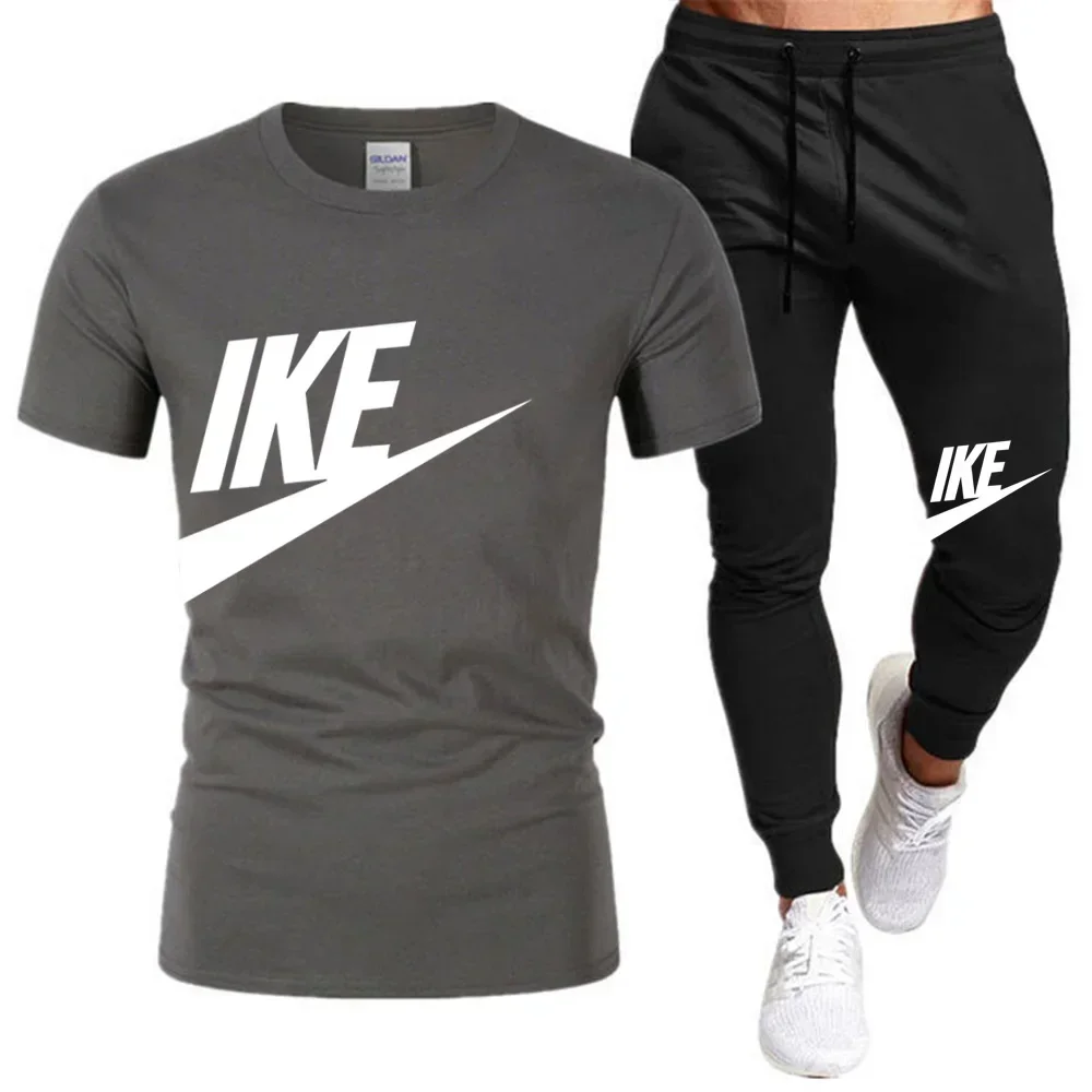 Summer men\'s clothing Fashion short-sleeved T-shirt + thin pants set casual jogging fitness high quality sportswear set