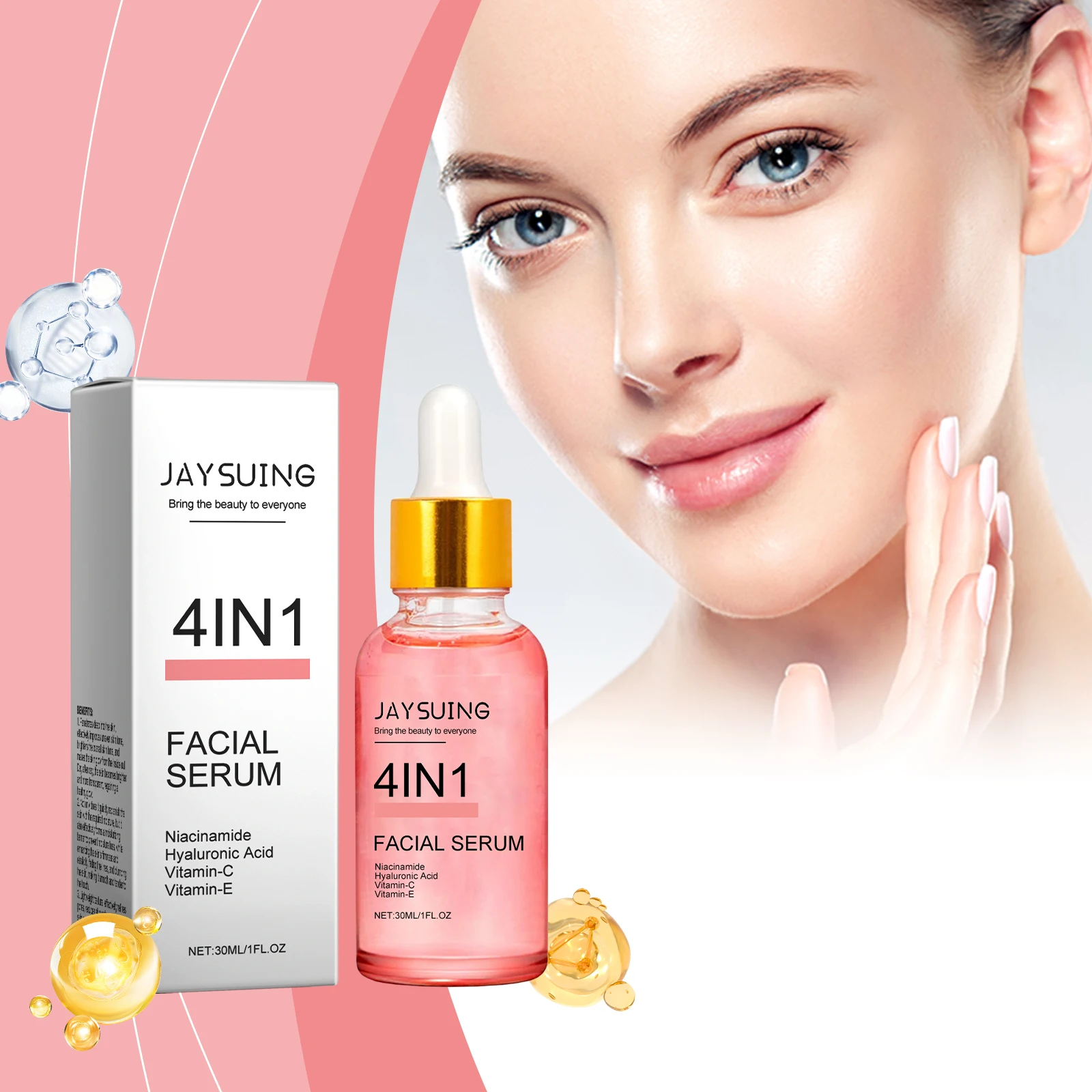 Siero viso schiarente 4 in 1 con niacinamide, acido ialuronico, vitamina C ed E – 30 ml |   Booster antietà, idratante e luminoso f