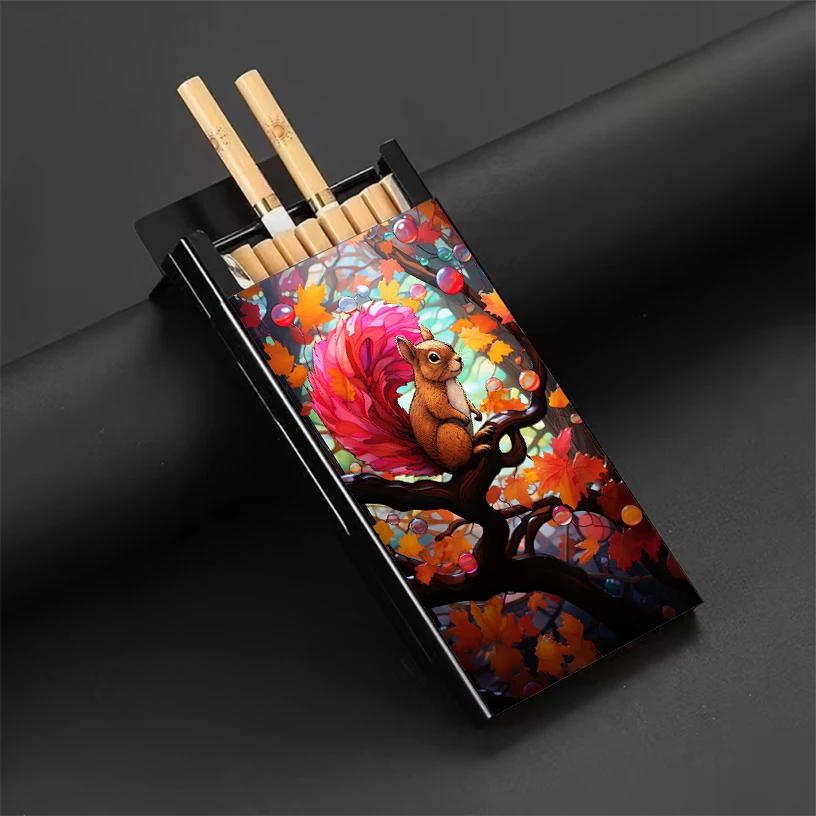 Lovely Squirrel, Animal Printing Cigarette Box Portable Metal Cigarette Storage Box Fashion Men's and Women's Accessories