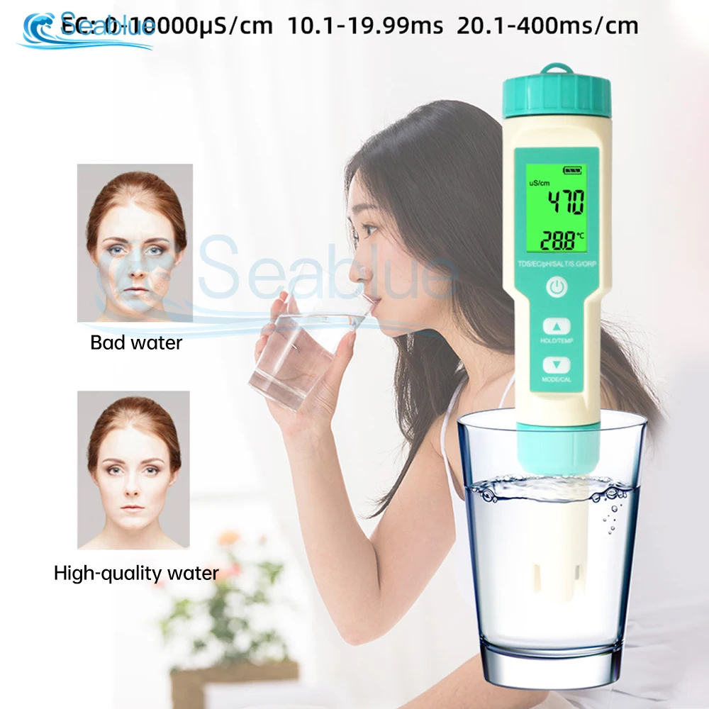 7 in 1 PH Temperature TDS EC S.G ORP Salinity Meter Digital Waterproof With LCD Backlight Water Quality PH Tester for Aquariums